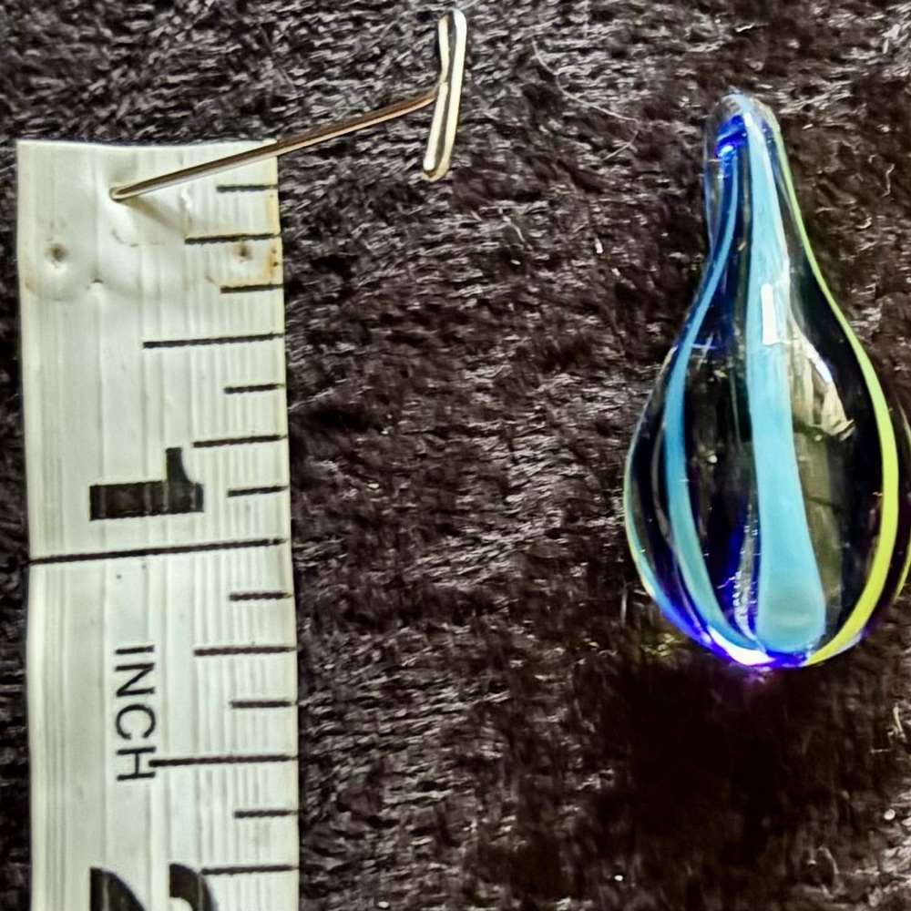 Hand Crafted Blown Glass Blue and Yellow Glass Teardrop Pendant